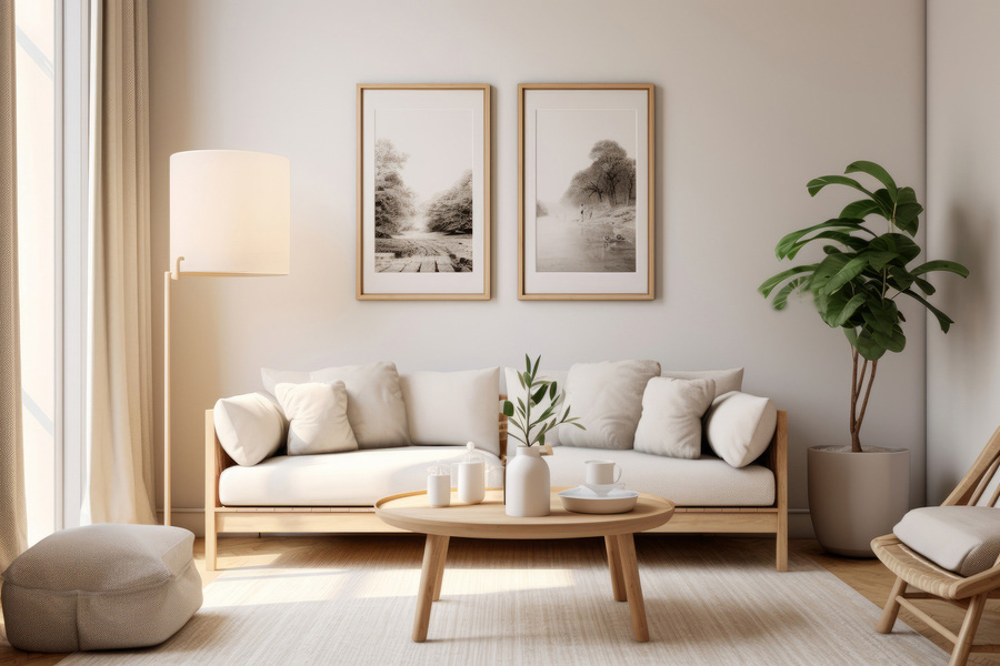 living room with white couch